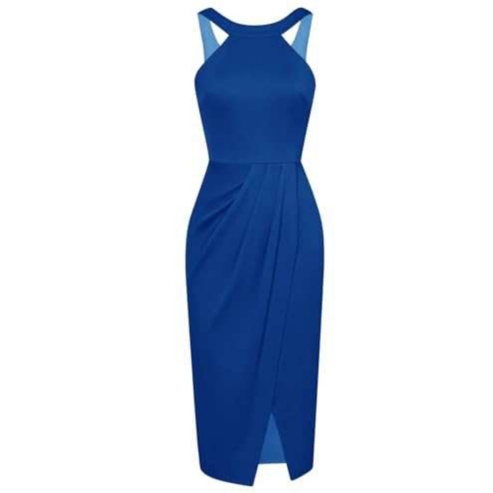 Grace Karin Royal Blue Midi Dress with Sleek Halter